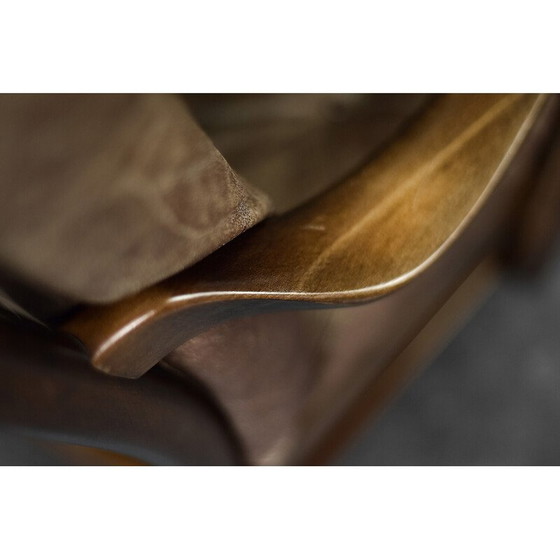 Image 1 of Fauteuil vintage danois en hêtre et cuir brun par Farstrup Møbler, 1970