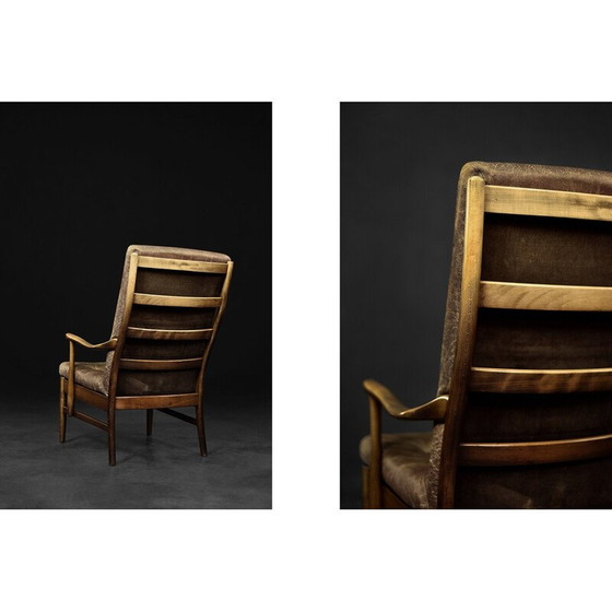 Image 1 of Fauteuil vintage danois en hêtre et cuir brun par Farstrup Møbler, 1970