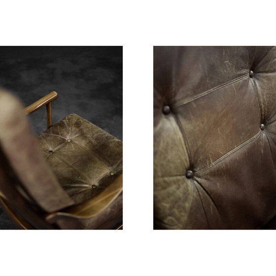 Image 1 of Fauteuil vintage danois en hêtre et cuir brun par Farstrup Møbler, 1970