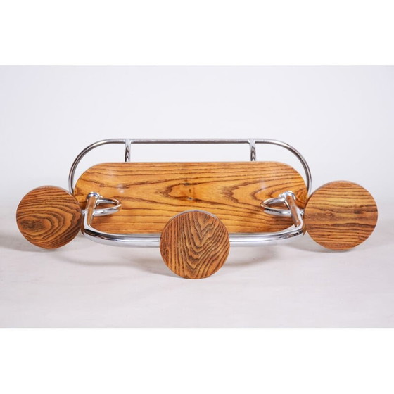 Image 1 of Porte-fleurs vintage en chêne et chrome, Tchécoslovaquie 1930