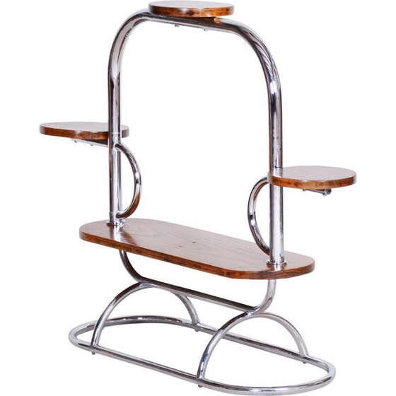 Image 1 of Porte-fleurs vintage en chêne et chrome, Tchécoslovaquie 1930