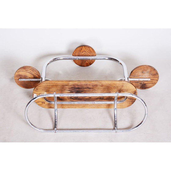 Image 1 of Porte-fleurs vintage en chêne et chrome, Tchécoslovaquie 1930