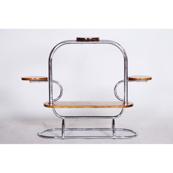 Image 1 of Porte-fleurs vintage en chêne et chrome, Tchécoslovaquie 1930