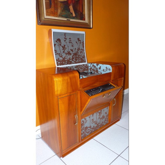 Image 1 of Ensemble composé d'un ampli tuner Eltax et de ses 2 fauteuils vintage en bois et tissu, 1950