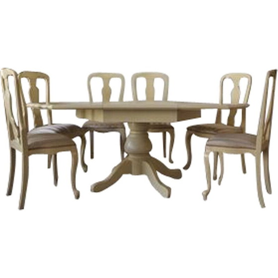 Image 1 of Ensemble de salle à manger vintage en bois et laiton, Italie 1970