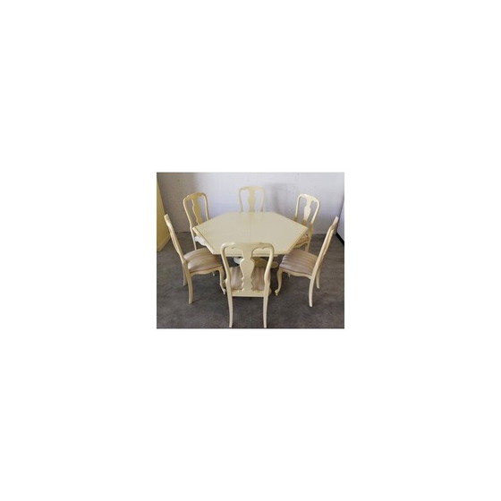Image 1 of Ensemble de salle à manger vintage en bois et laiton, Italie 1970