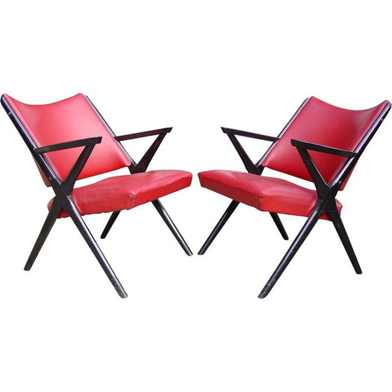 Image 1 of Paire de fauteuils rouges vintage Dal Vera, Italie 1950