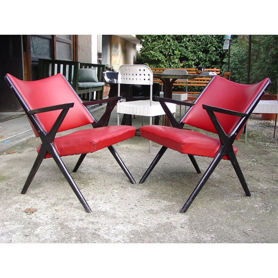Image 1 of Paire de fauteuils rouges vintage Dal Vera, Italie 1950