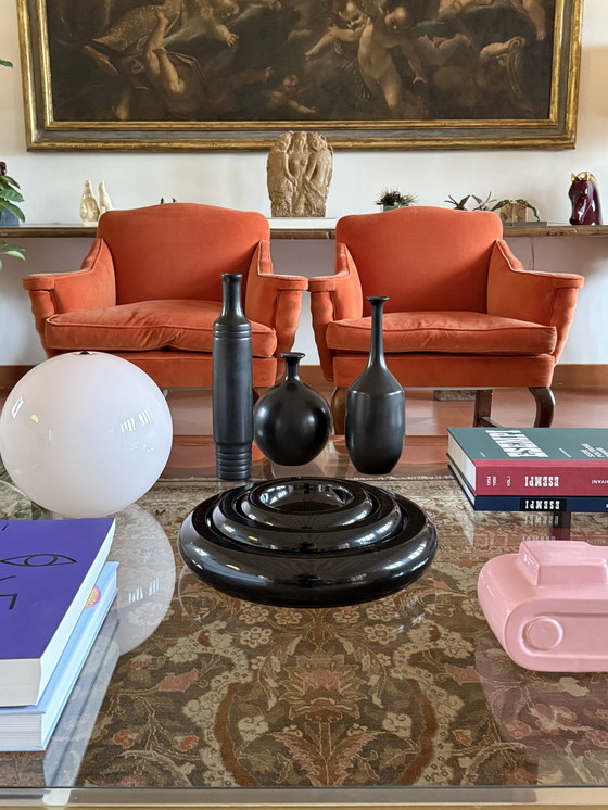 Image 1 of Mid Century Ensemble de 3 vases en céramique noire Bucchero, Sebastiani Gubbio Italie années 1960