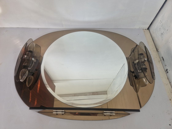 Image 1 of Miroir italien space age avec deux appliques