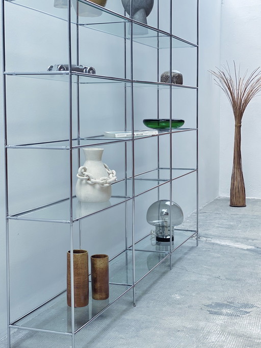 Poul Cadovious Pour Royal System "Abstracta" Chrome Verre Étagère Modulaire, Danemark années 1960