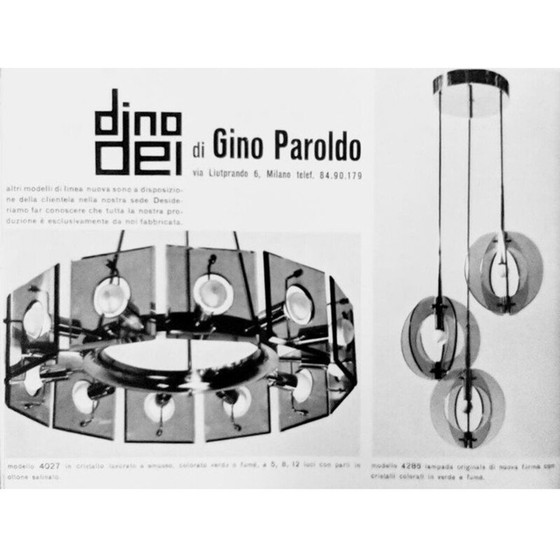 Image 1 of Lustre vintage en laiton et verre fumé par Gino Paroldo, Italie, années 1960