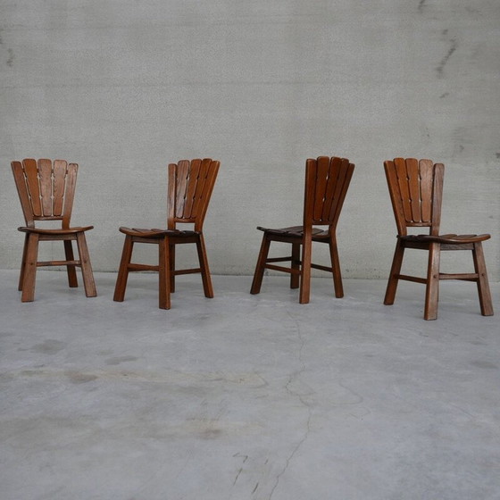 Image 1 of Ensemble de 4 chaises de salle à manger en bois du milieu du siècle, Hollande, années 1970