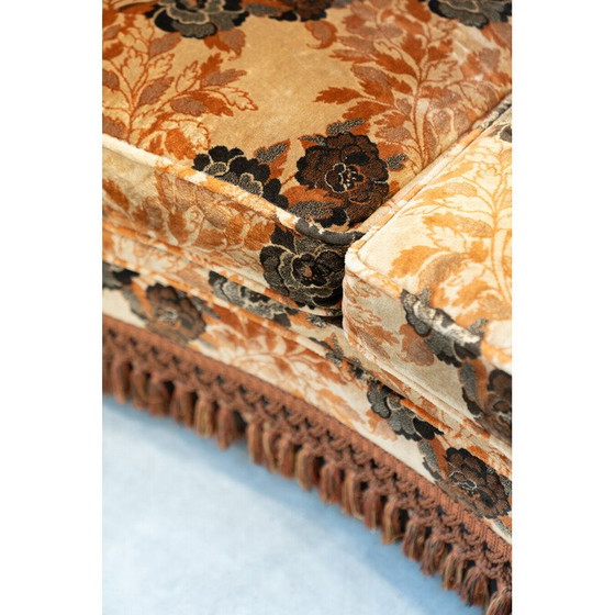 Image 1 of Canapé vintage 3 places en bois et tissu chenille avec paire de fauteuils, Italie 1970