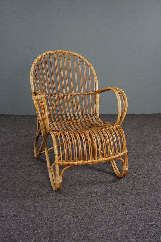 Image 1 of Fauteuil Belse 8 en rotin avec dossier rond, 1950