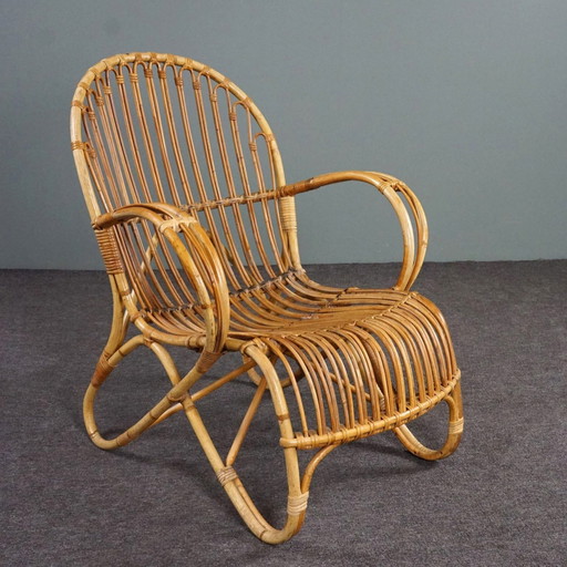 Fauteuil Belse 8 en rotin avec dossier rond, 1950