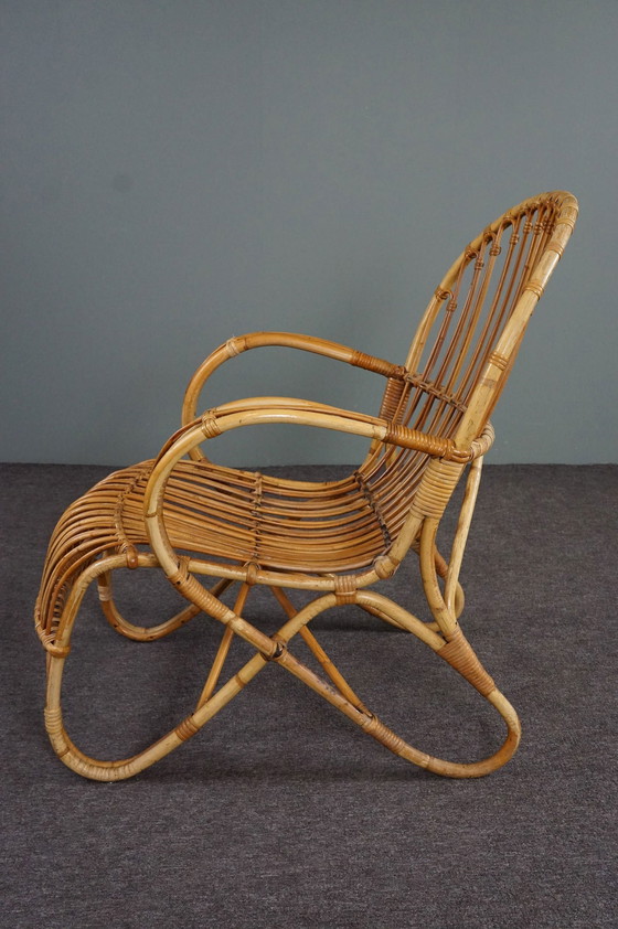 Image 1 of Fauteuil Belse 8 en rotin avec dossier rond, 1950