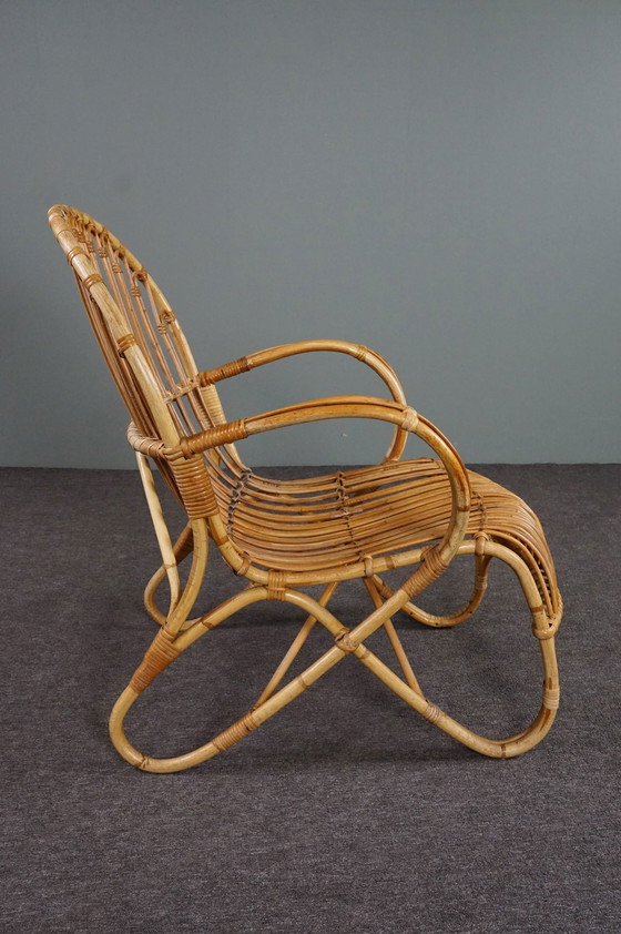 Image 1 of Fauteuil Belse 8 en rotin avec dossier rond, 1950