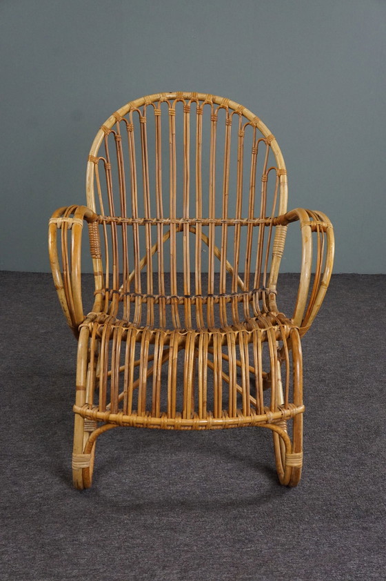 Image 1 of Fauteuil Belse 8 en rotin avec dossier rond, 1950