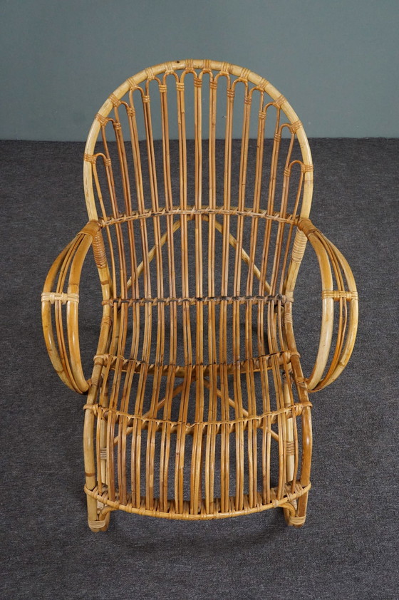 Image 1 of Fauteuil Belse 8 en rotin avec dossier rond, 1950