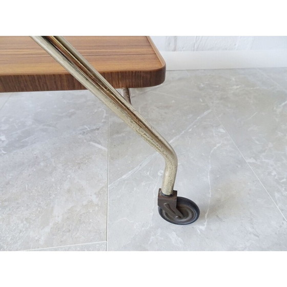 Image 1 of Chariot de service pliable vintage en or et noyer, 1960s