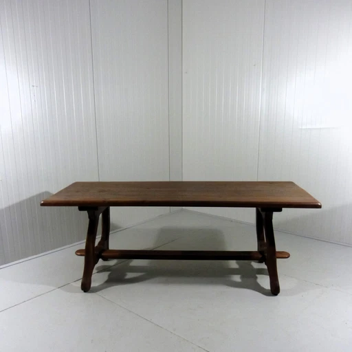 Table de salle à manger rustique espagnole en chêne massif 1960s