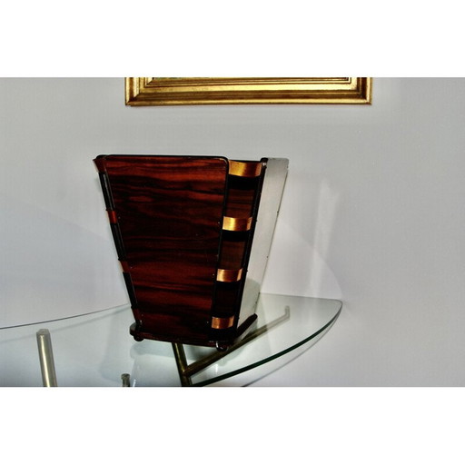 Corbeille à papier vintage en ébène et laiton de Macassar par E J Ruhlmann, 1930