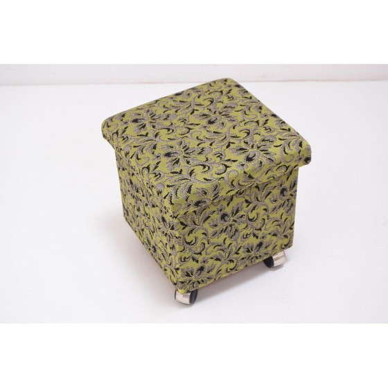 Image 1 of Tabouret de pied à roulettes en tissu du milieu du siècle, Tchécoslovaquie, années 1970