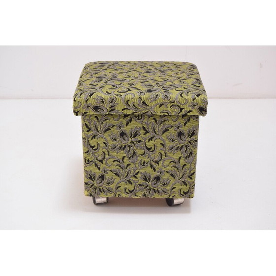 Image 1 of Tabouret de pied à roulettes en tissu du milieu du siècle, Tchécoslovaquie, années 1970