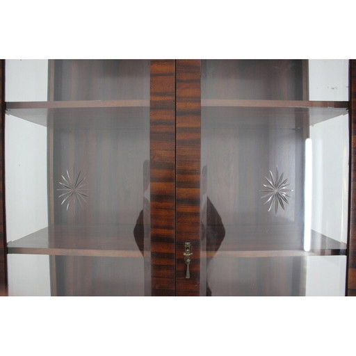 Vitrine Vintage Art Déco en bois de rose et verre, Tchécoslovaquie, années 1930