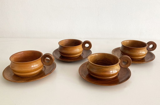 Set de tasses en bois vintage des années 1970