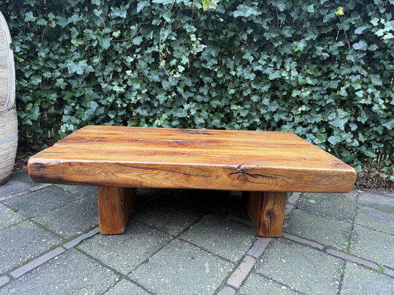 Image 1 of Table basse en chêne massif Wabi-Sabi brutaliste