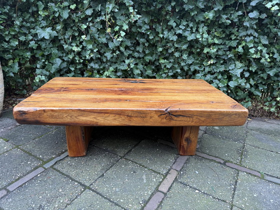 Image 1 of Table basse en chêne massif Wabi-Sabi brutaliste