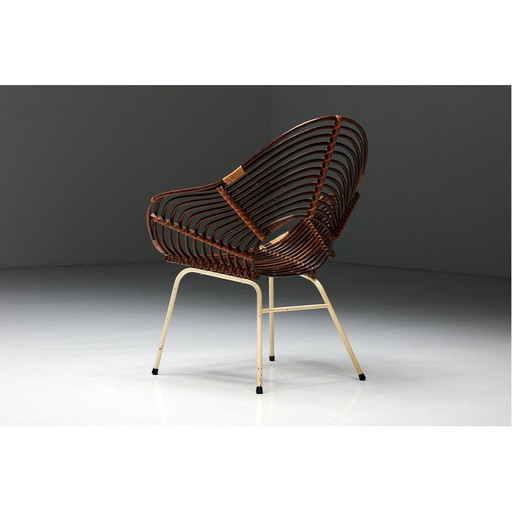 Chaise en rotin vintage par H. Broekhuizen pour Rohé Noordwolde, Pays-Bas années 1960