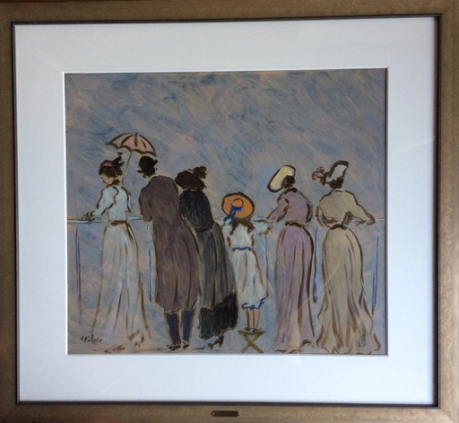 Tableau D'Henry Saint-Clair (1899-1990) "Personnages Élégants Devant Une Balustrade"