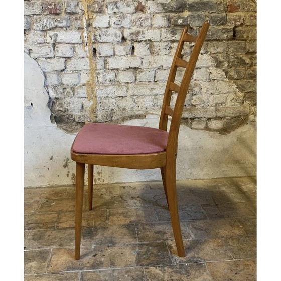 Image 1 of Ensemble de 4 chaises vintage en bois et velours