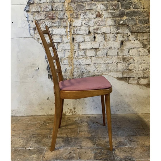 Image 1 of Ensemble de 4 chaises vintage en bois et velours