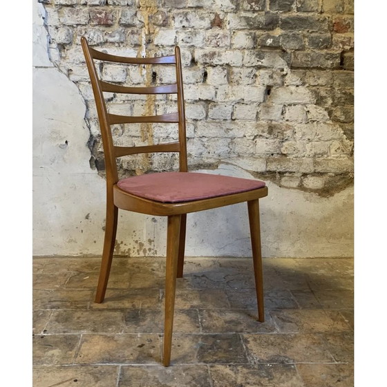 Image 1 of Ensemble de 4 chaises vintage en bois et velours