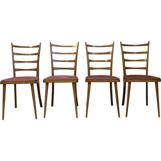 Image 1 of Ensemble de 4 chaises vintage en bois et velours