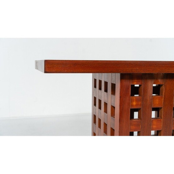 Image 1 of Table de salle à manger vintage en bois et travertin, Italie 1970