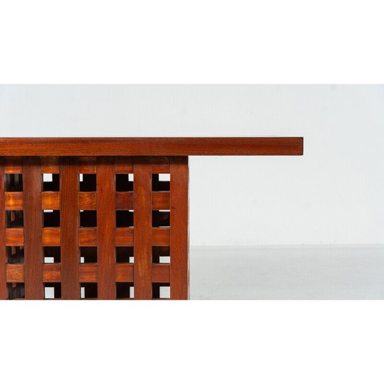 Image 1 of Table de salle à manger vintage en bois et travertin, Italie 1970