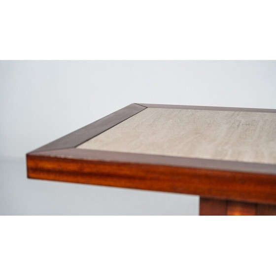 Image 1 of Table de salle à manger vintage en bois et travertin, Italie 1970