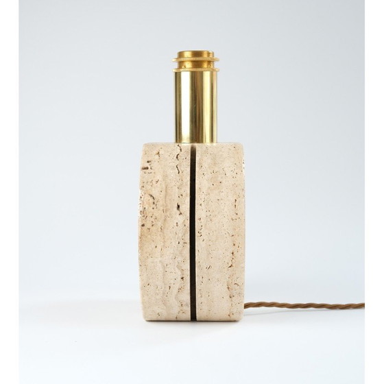 Image 1 of Lampe de table vintage en laiton et travertin par Cerri Nestore, Italie 1970