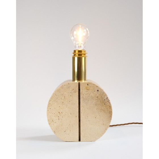 Image 1 of Lampe de table vintage en laiton et travertin par Cerri Nestore, Italie 1970