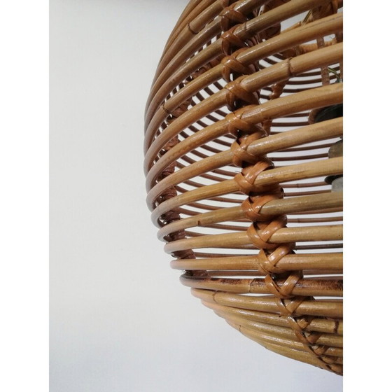 Image 1 of Paire de lustres vintage en rotin et roseau, 1970