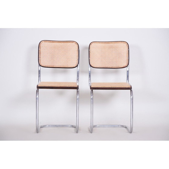 Image 1 of Paire de chaises vintage en rotin et bois par Mercel Breuer, Allemagne années 1930