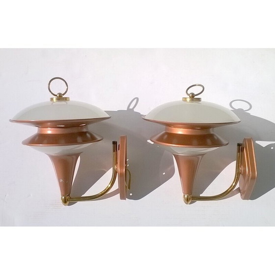 Image 1 of Paire d'appliques en cuivre et verre - années 1960