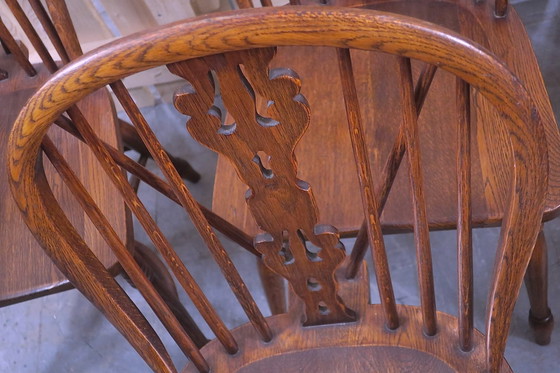 Image 1 of Ensemble de 6 chaises Windsor en chêne massif du Mid Century à dossier en forme de lyre, 1960S