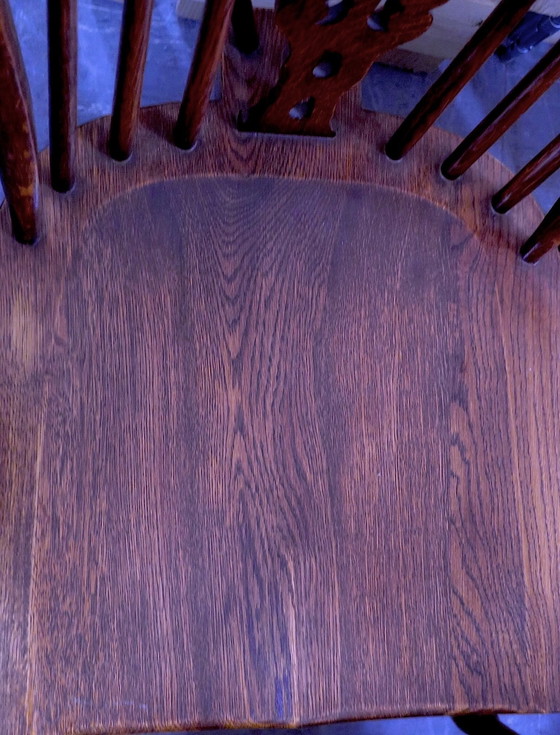 Image 1 of Ensemble de 6 chaises Windsor en chêne massif du Mid Century à dossier en forme de lyre, 1960S