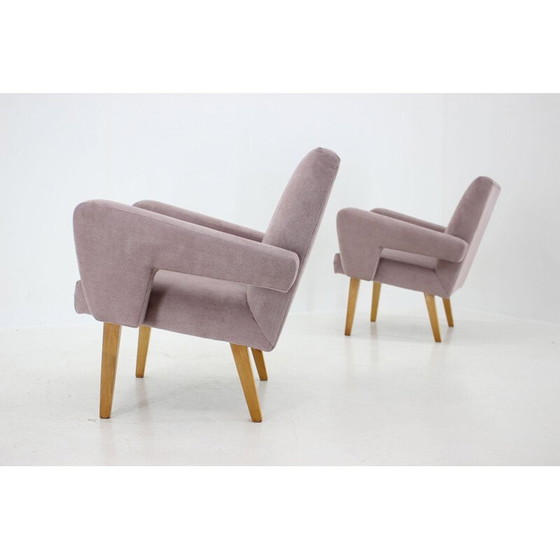 Image 1 of Paire de fauteuils vintage en bois et tissu, Tchécoslovaquie années 1960